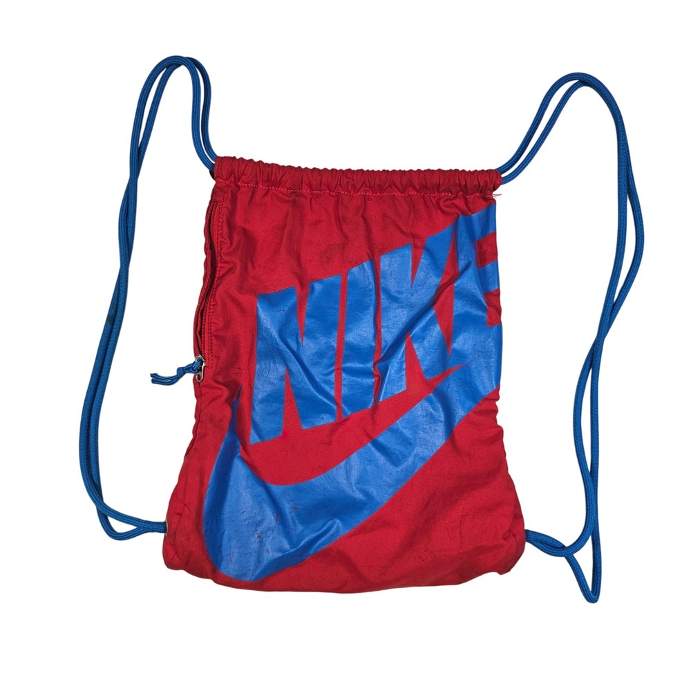 Nike Drawstring Cinch Backpack Red Blue Futura Logo Side Zip‎ Pocket Bag